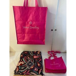 Vera Bradley cinch sack 13x16" Black Paisley bag # 156007 plus 2 reusable totes